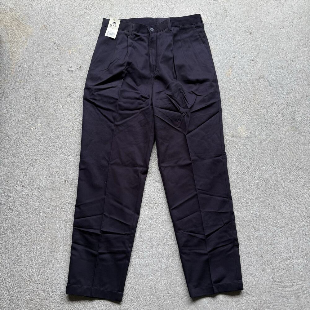 Vintage 90s Lee Navy Double-Pleat Relaxed Fit Deadstock Cotton Khakis 34x32 NTW